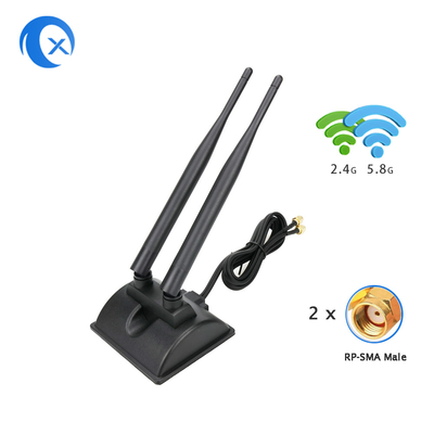 Antenna WiFi 6dBi com conector masculino RP-SMA 2.4GHz 5GHz Base magnética de banda dupla para roteadores sem fio WiFi PCI-E