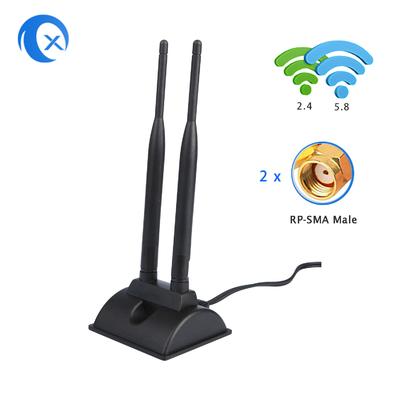Antenna WiFi 6dBi com conector masculino RP-SMA 2.4GHz 5GHz Base magnética de banda dupla para roteadores sem fio WiFi PCI-E