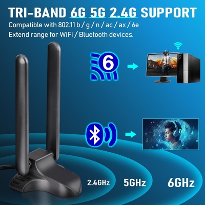 WiFi 6E Antenna Tribanda 2.4GHz 5GHz 6GHz Base magnética Antennas WiFi RP-SMA Conector para PC Roteador sem fio de desktop