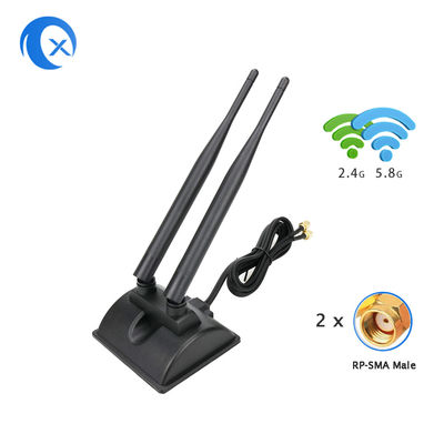 Antenna WiFi 6dBi com conector masculino RP-SMA 2.4GHz 5GHz Base magnética de banda dupla para roteadores sem fio WiFi PCI-E